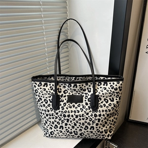 Women Leopard Print Large Tote Bag Urban Simple Vintage PU Leather Shoulder Bag Fashion Casual Travel Handbag Shopping Bag