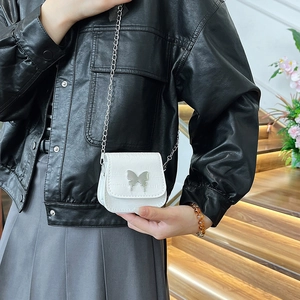 Mini white crocodile embossed crossbody bag with silver butterfly and metal chain