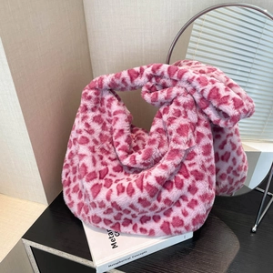 Borsa Tote in Peluche con Stampa Leopardata da Donna Borsa a Spalla in Ecopelliccia Morbida Grande Capacità Borsa Hobo Casual Invernale