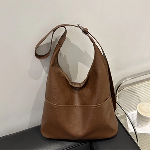 Sac Fourre-Tout en Cuir PU Grande Capacité pour Femme Rétro Minimaliste Sac à Épaule Avec Doubles Poches Sac Hobo Décontracté