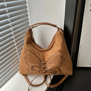 Grand Sac Cabas Femme Vintage Papillon Aspect Daim Minimaliste Urbain Sac à Épaule Hobo avec Détail de Lacets Quotidien