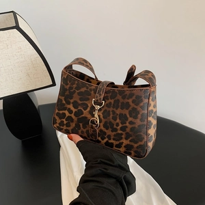 Sac Sous le Bras Imprimé Léopard pour Femmes Sac à Épaule en Cuir PU Rétro Sac à Main Décontracté à la Mode