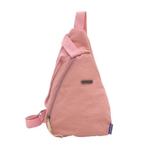 Pink waterproof nylon triangle crossbody chest bag for women with adjustable strap