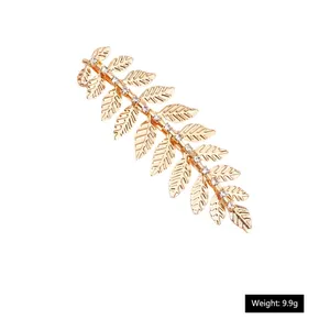 Golden leaf spring hair clip with rhinestones, bridal accessory, 100mm x 35mm size
