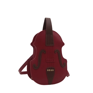 Creative violin shaped red PU leather handbag with retro brown straps and gold rivets