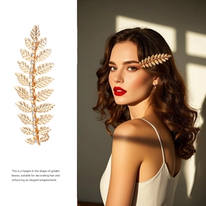 Baroque Gold Leaf Hair Clip Rhinestone Inlaid Iron Metal Hairpin Elegant Wedding Bridal Headpiece Retro Accessories For Women