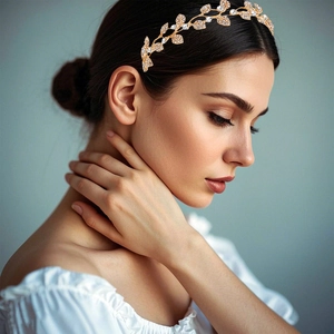 Golden leaf crown headband with sparkling rhinestones for bridal wedding hair accessories