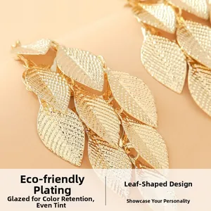 Detailed macro view of golden leaf earrings with electroplated finish and fine texture