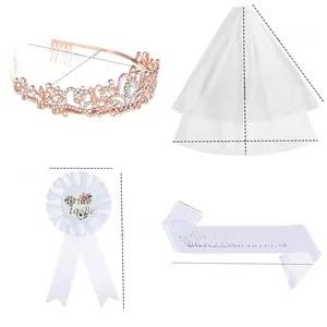 Detailed size specifications for the 4-piece bridal shower set with tiara and veil