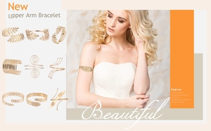 Detailed set of 9 bohemian gold upper arm bracelets featuring laurel leaves and spirals
