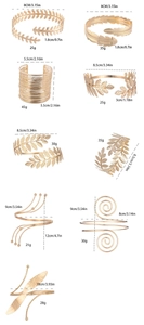 Detailed chart of gold baroque arm cuffs with measurements and weight specifications