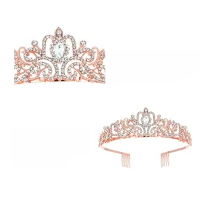 Macro detail of rose gold tiara with sparkling rhinestones for bridal parties