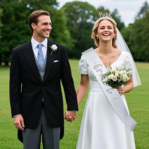 Silver Bride crown with rhinestones and white Bride to Be satin sash for bridal parties