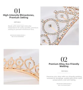 Detail showing AAA crystal rhinestones and eco-friendly welding on the gold crown