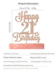 Décoration de gâteau 21ème anniversaire rose doré pailleté avec étoiles découpées