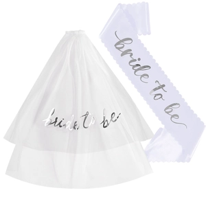 Elegant Bridal Bachelorette Party Accessories Satin Bride To Be Sash Double Layer White Mesh Veil Wedding Party Decorations