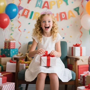 Detalle de una corona rosa con pedrería y el número 5 en una niña en su fiesta de cumpleaños
