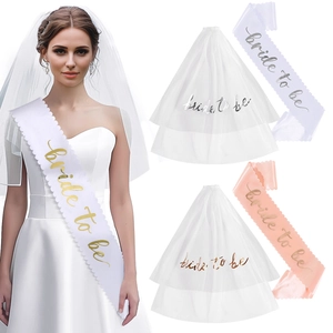 Romantic Bride to Be set including double-layer white veil and elegant satin sash for party