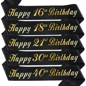Happy Birthday Sash Satin Gold Foil Ribbon For 16 18 21 30 40 50 60 70 Year Old Birthday Party Shoulder Belt Supplies