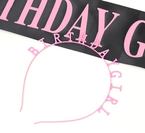 Set cerchietto rosa Birthday Girl e fascia in raso nero per decorazioni di compleanno