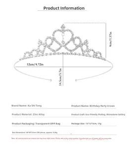 Detailed dimensions of silver crystal tiara with heart patterns and dimensions 12x4cm