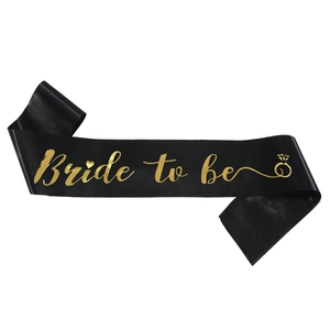 Elegant black satin sash with gold Bride to be lettering for bachelorette wedding party