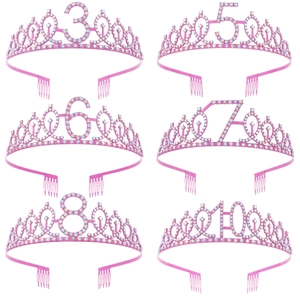 Set de coronas rosas de cumpleaños con cristales y números del tres al diez
