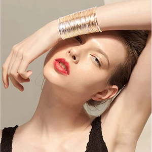 Baroque style multilayer metal cuff bracelet set with gold and silver polished finish