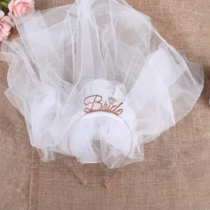 White bridal veil headband with rose gold Bride lettering and diamond shape for parties