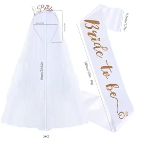 White Bride to be sash and double layer bridal veil set with rose gold headband