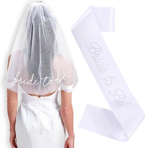 White Bride To Be Sash And Veil Set For Bachelorette Party Wedding Bridal Shower Rhinestone Embroidery Decorations