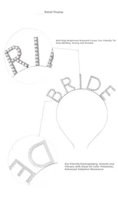 Detail display of silver Bride headband featuring AAA rhinestones and eco-friendly welding