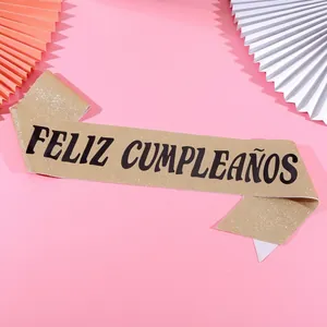 Sparkling gold Feliz Cumpleaños birthday sash with black elegant lettering