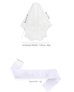 Detailed view of 80cm double-layered white bridal veil and Bride to Be rhinestone sash