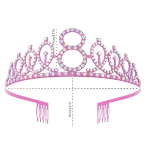 Dimensioni dettagliate della tiara rosa per l'ottavo compleanno con misure di altezza