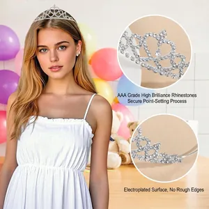 Elegant silver alloy crown with AAA sparkling rhinestones and heart-shaped patterns