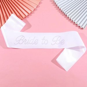 White satin Bride to Be sash with silver glitter rhinestones for bachelorette party