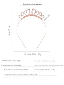 Détail du serre-tête d'anniversaire numéro 10 or rose avec strass et alliage de zinc