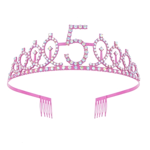 Corona de cumpleaños rosa para niña con el número 5 brillante y pedrería de cristal