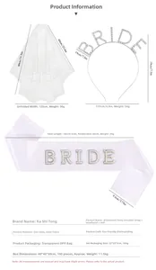 Three-piece bridal party set with rhinestone headband pearl sash and double-layered veil