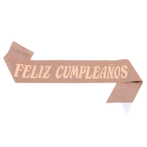 Écharpe d'anniversaire pailletée or rose avec texte espagnol Feliz Cumpleanos