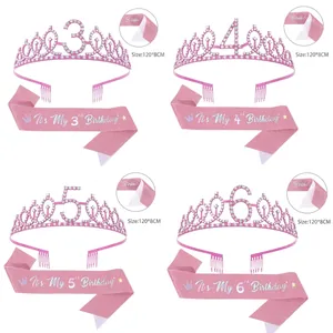 Set Fascia Compleanno Rosa E Tiara Di Strass Per Festa Di 3 A 10 Anni Corona Cerchietto Bambina Regalo Di Compleanno