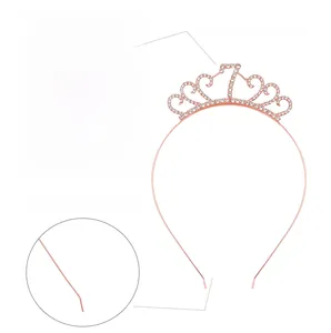 Close-up of rose gold birthday crown with number 7 and detailed rhinestone setting