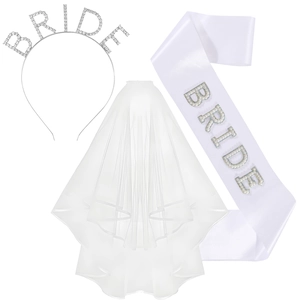 Luxury Bride To Be Accessories Combination Including Rhinestone Letter Headband White Wedding Veil And Pearl Satin Sash For Bachelorette Party Bridal Shower Women