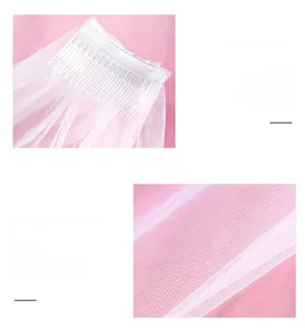 Detail showing the white bridal veil mesh texture and integrated plastic hair comb