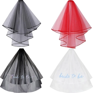 Double-layer mesh bridal veils with Bride to Be embroidery in four assorted colors