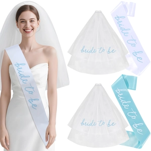 Bride To Be Bachelorette Party Set With Satin Sash And Double Layer Mesh Veil Embroidered Wedding Costume Accessories