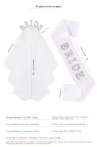Detail view of the pearl Bride headband with veil and satin sash showing precise dimensions