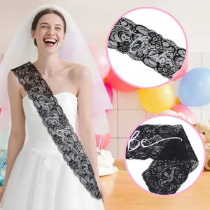 Elegant black lace Bride to Be sash with laser holographic lettering for bridal parties