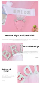 Detail of Bride headband with veil and pearl sash made of durable eco-friendly zinc alloy